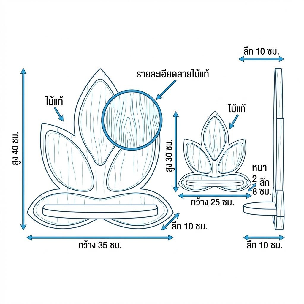 ชั้นวางของติดผนังรูปทรงดอกบัว ทำจากไม้เนื้อแข็ง