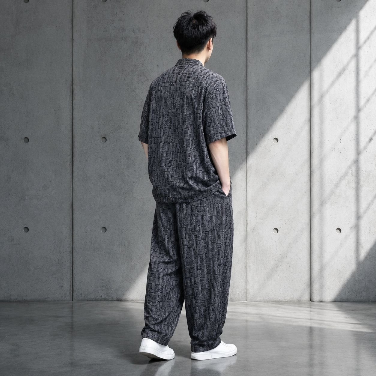 中国結びボタン付き メンズリネンスーツセットアップ