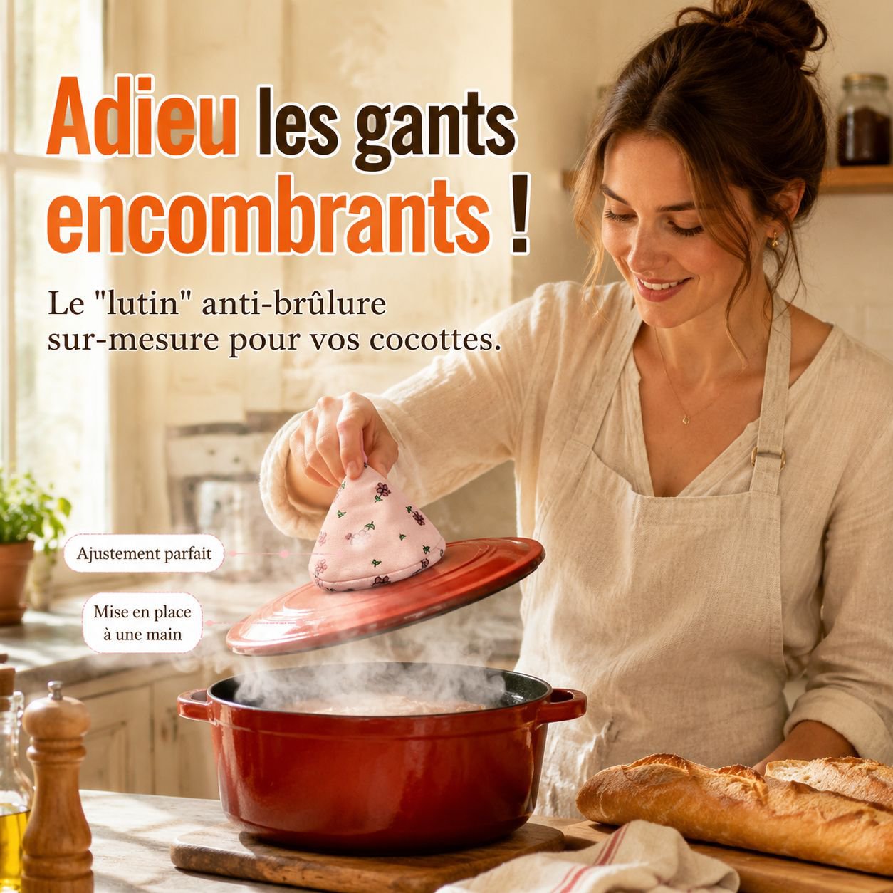 Protège-poignée en fonte émaillée et casserole, manchon isolant anti-chaleur