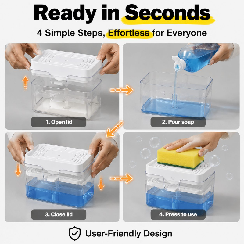 Dispensador automático de jabón multifuncional, fácil de presionar, ideal para limpieza de cocina