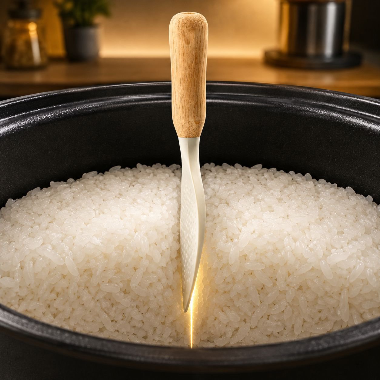 Pot-friendly kitchen spoon with ergonomic curved design