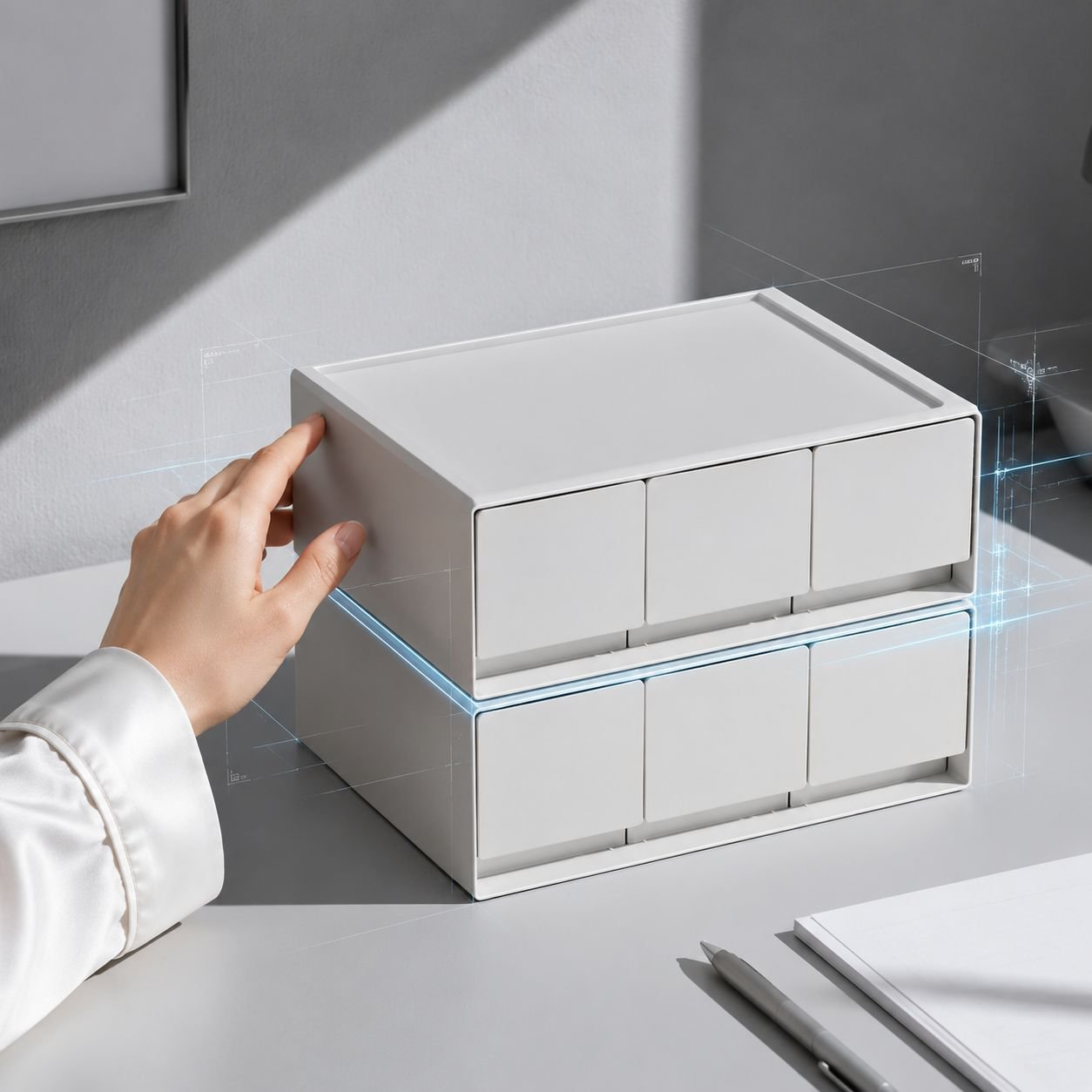 Desktop Aufbewahrungsbox mit frei kombinierbaren Schubladen