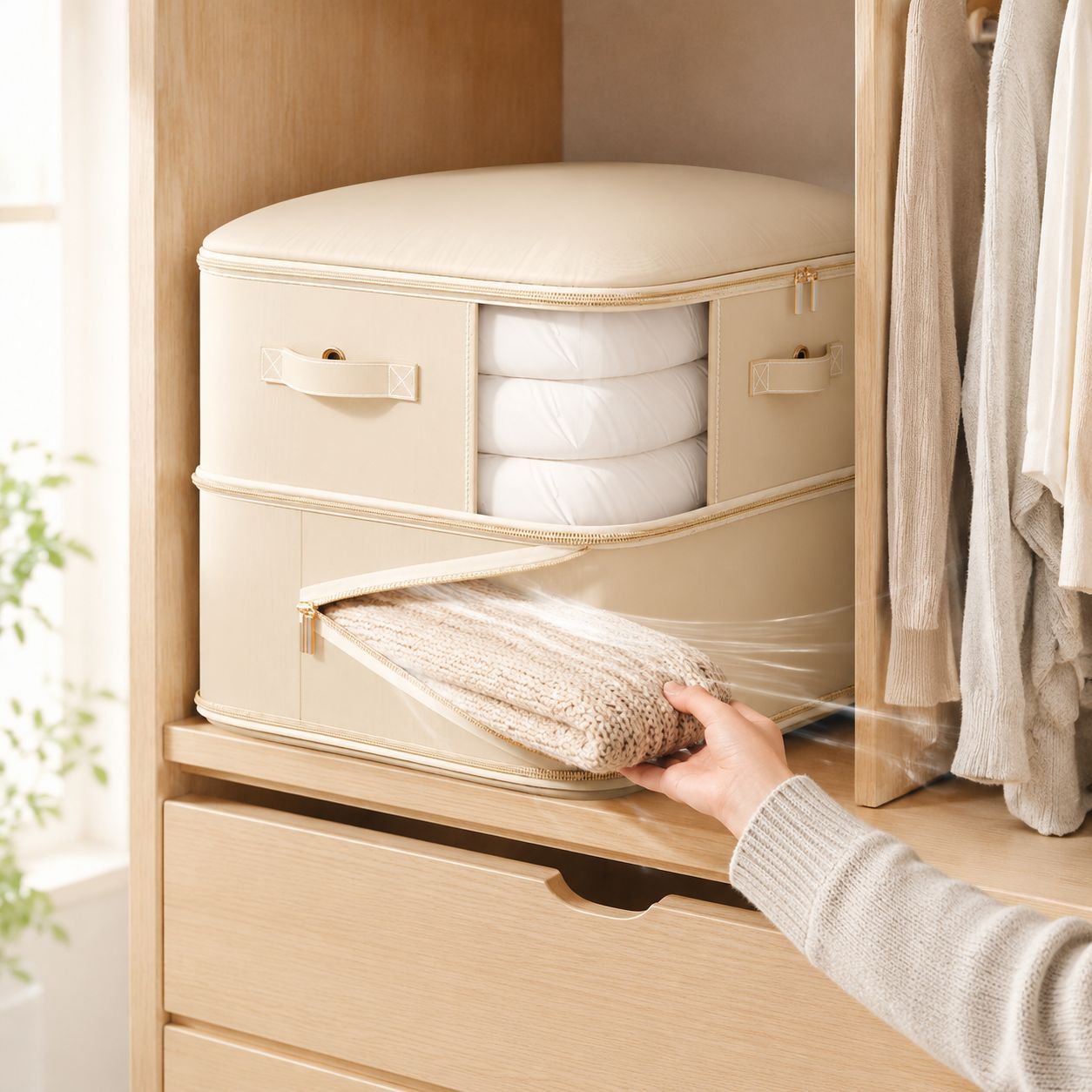Quilt-Aufbewahrungstasche, Kompressionstasche für Kleidung, geeignet für den Kleiderschrank