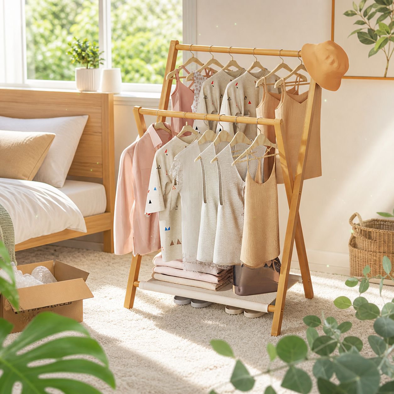 Multi-purpose bamboo garment rack