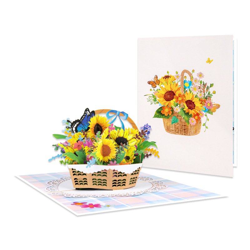 Watercolor Lily Basket Valentine's Greeting Card