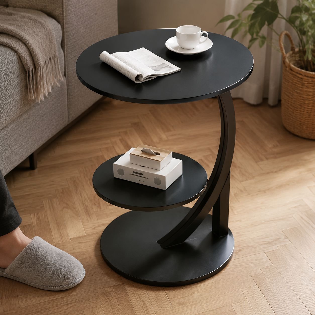 Stylish small table with storage shelf