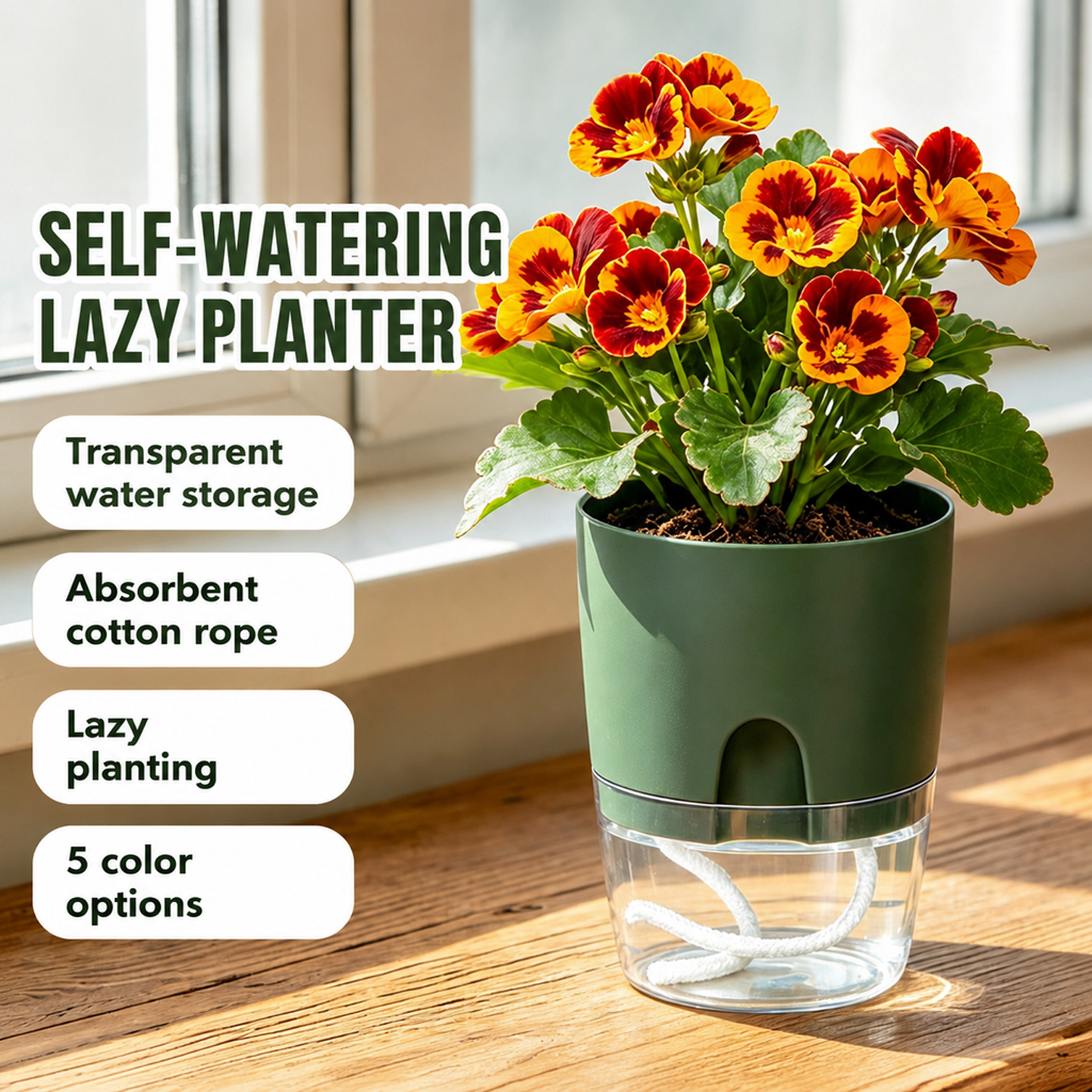 Self-watering planter with built-in water reservoir