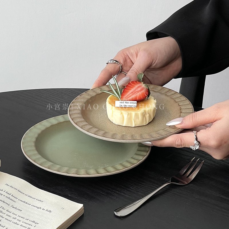 法式复古甜碟子陶瓷盘蛋糕盘高颜值粗陶餐具精致午茶点心盘子