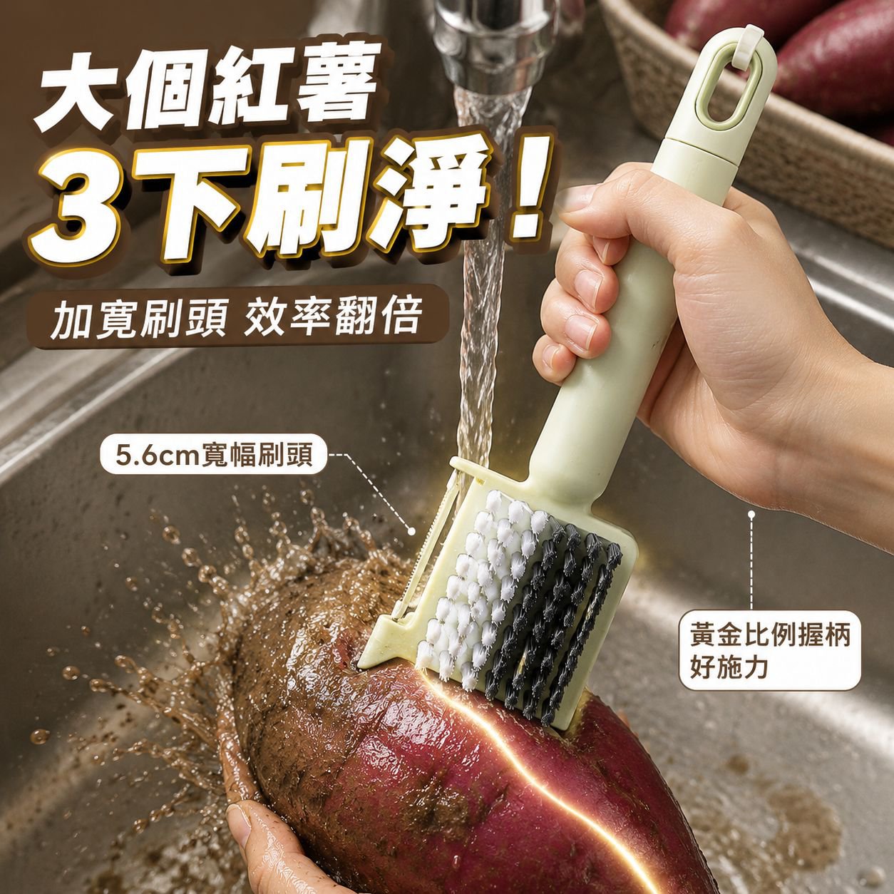 多功能蔬果刷、廚房刷、食品級清潔刷，集刮板、削皮器及刮擦功能於一體，不使用刷毛。
