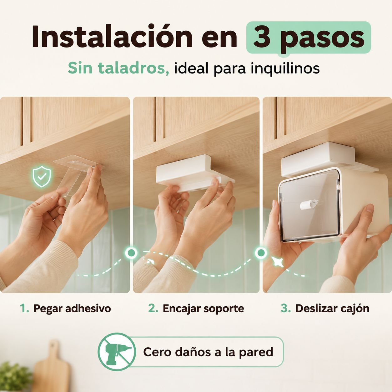 Cajón colgante sin taladrar, estante o gabinete con espejo para tocador