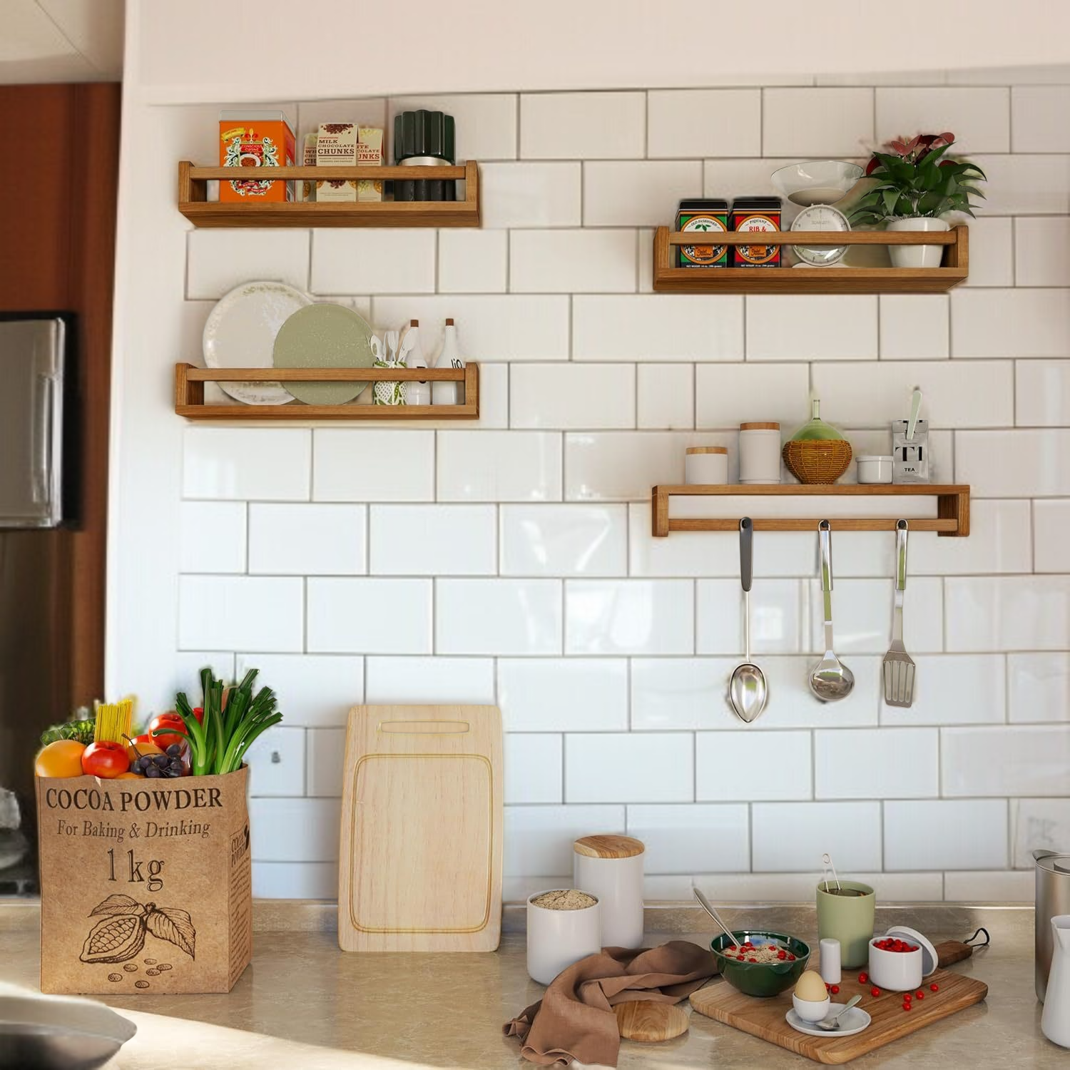 無垢材ウォールラック 壁掛け 本 雑誌 絵本 ラック 壁掛け キッチン スパイスラック 収納ラック