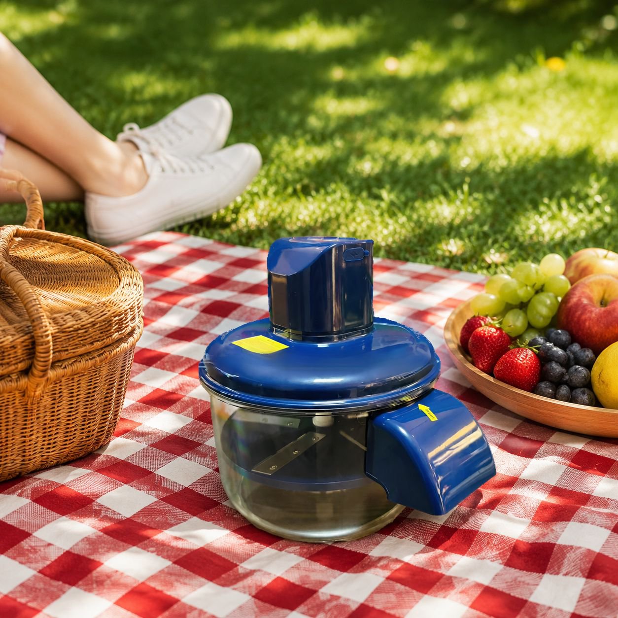 Compact electric grape peeler on countertop