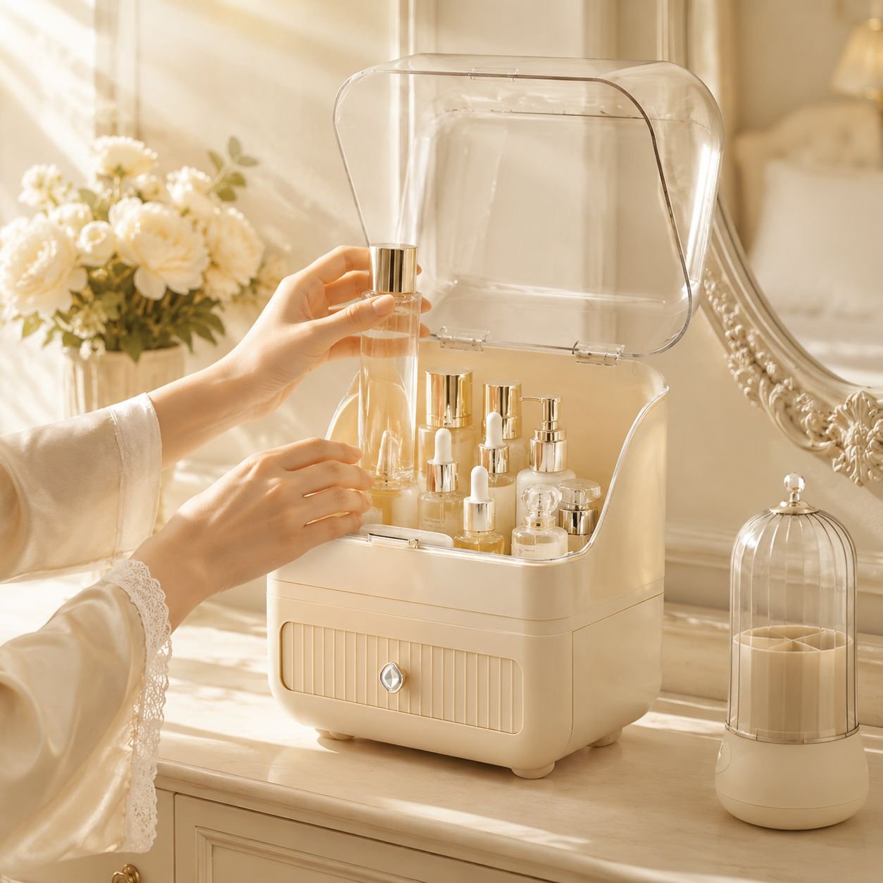 Multifunktionaler Kosmetik Organizer mit Fächern für Make-up