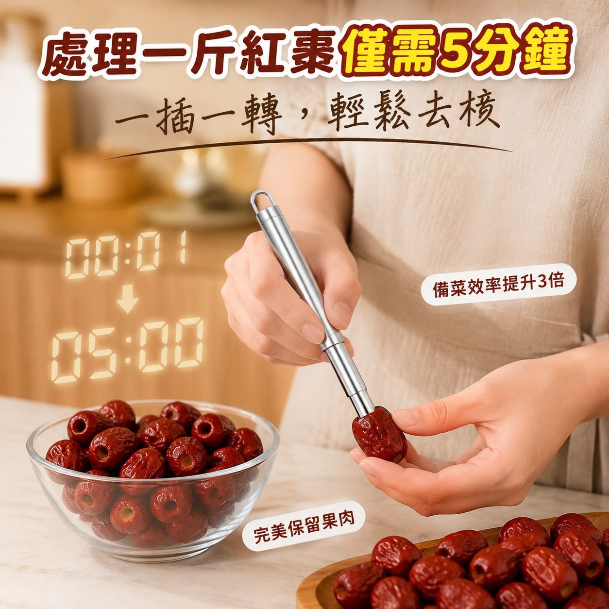 多功能紅棗去核器，廚房不銹鋼辣椒去籽神器