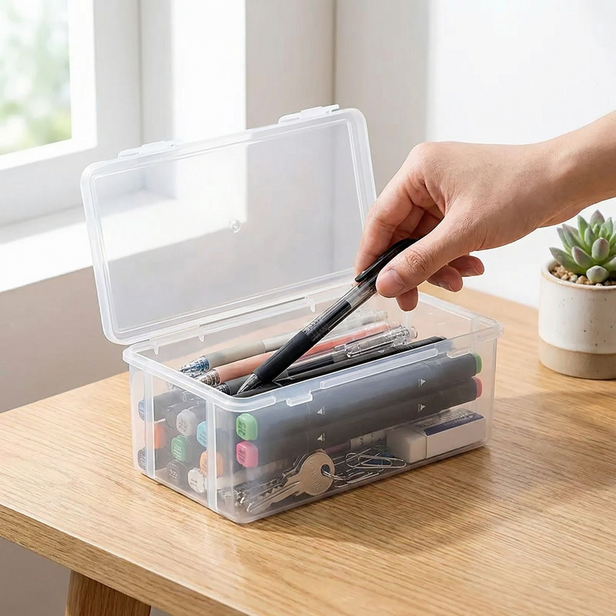 Fully transparent desktop storage box