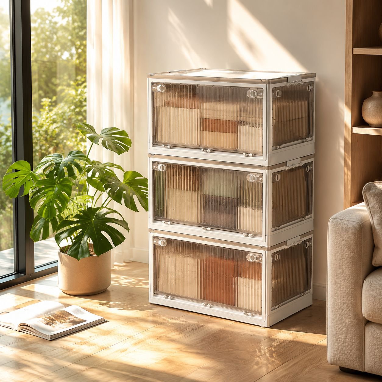 Armario plegable de plástico grueso, caja de almacenamiento para ropa y colchas