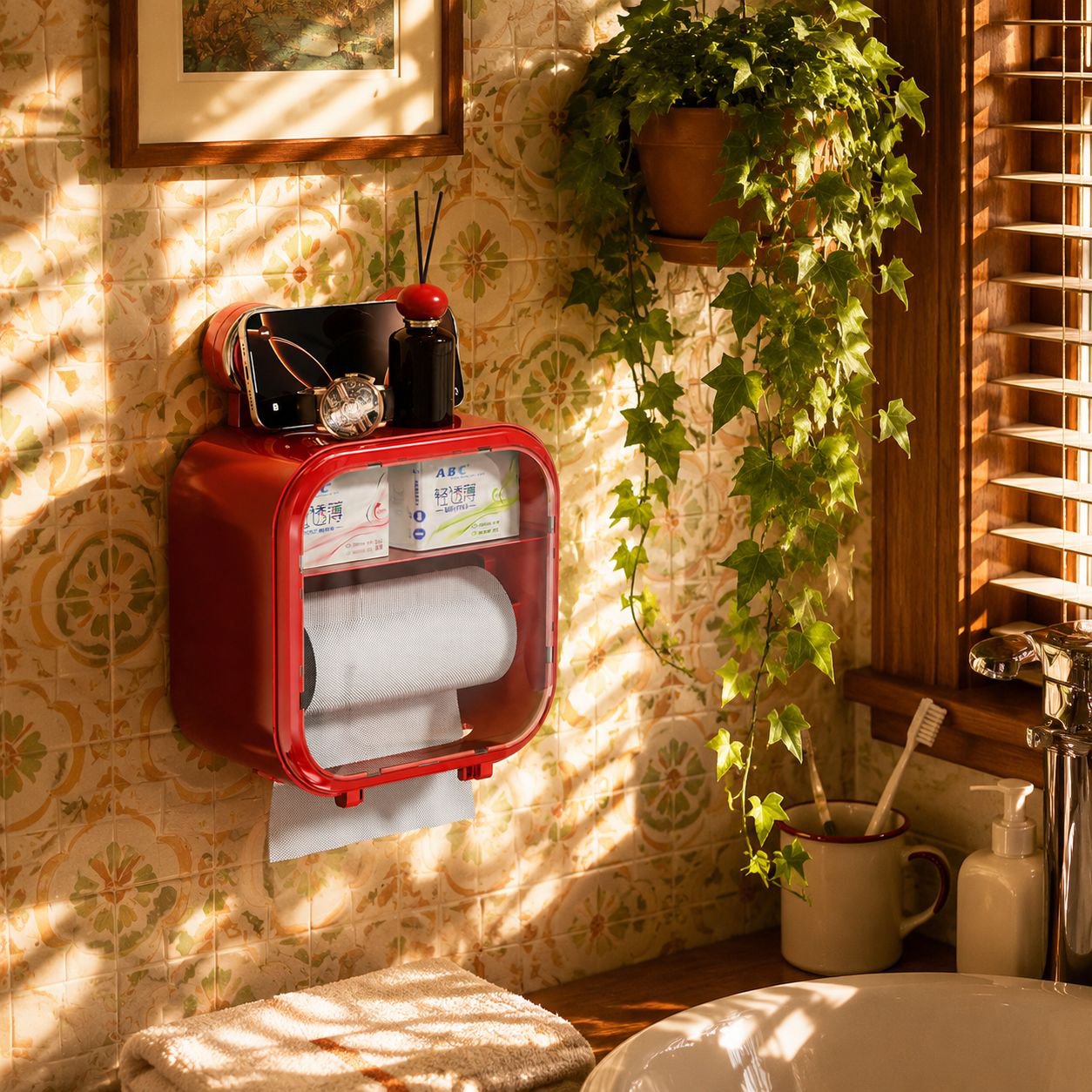 Toilet paper dispenser with storage compartment