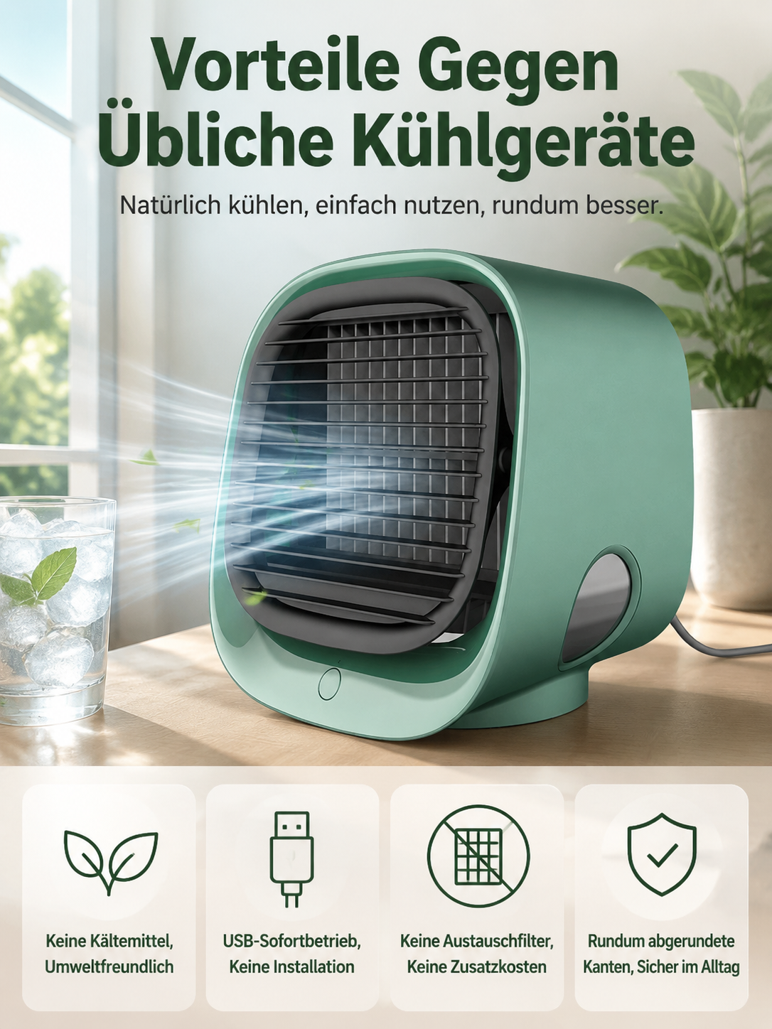 Wassergekühlter Ventilator, multifunktionaler Heim-/Bürokühler, leise, wiederaufladbar, praktisch, l