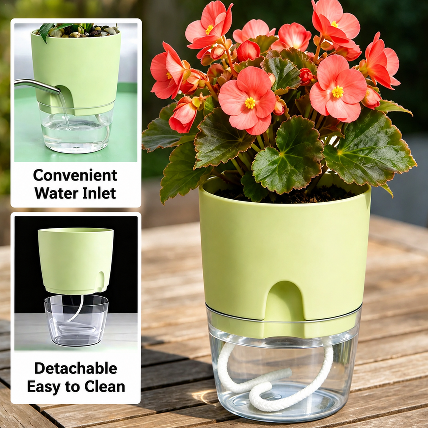 Bottom water supply system in a self-watering flower pot