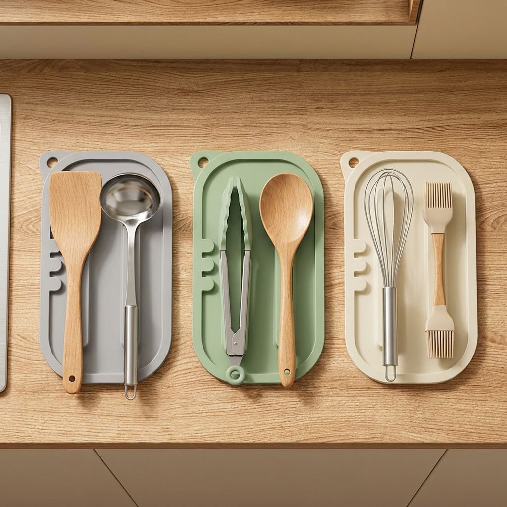 キッチンカウンター用水切りマット — 滑り止め・耐熱仕様 ヘラ置き