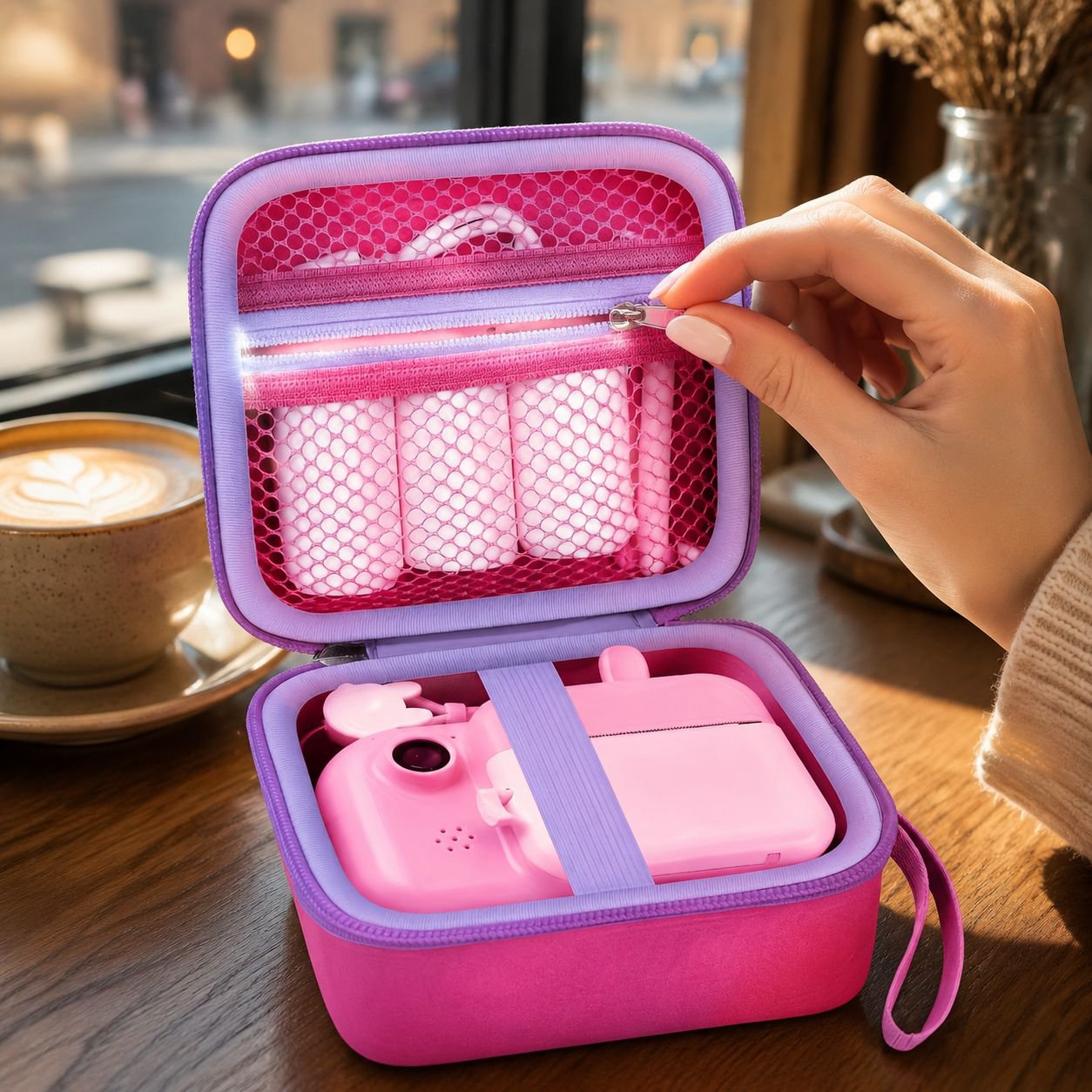 Instant Camera Storage Bag Portable Organizing Hard Shell Case (Pink)