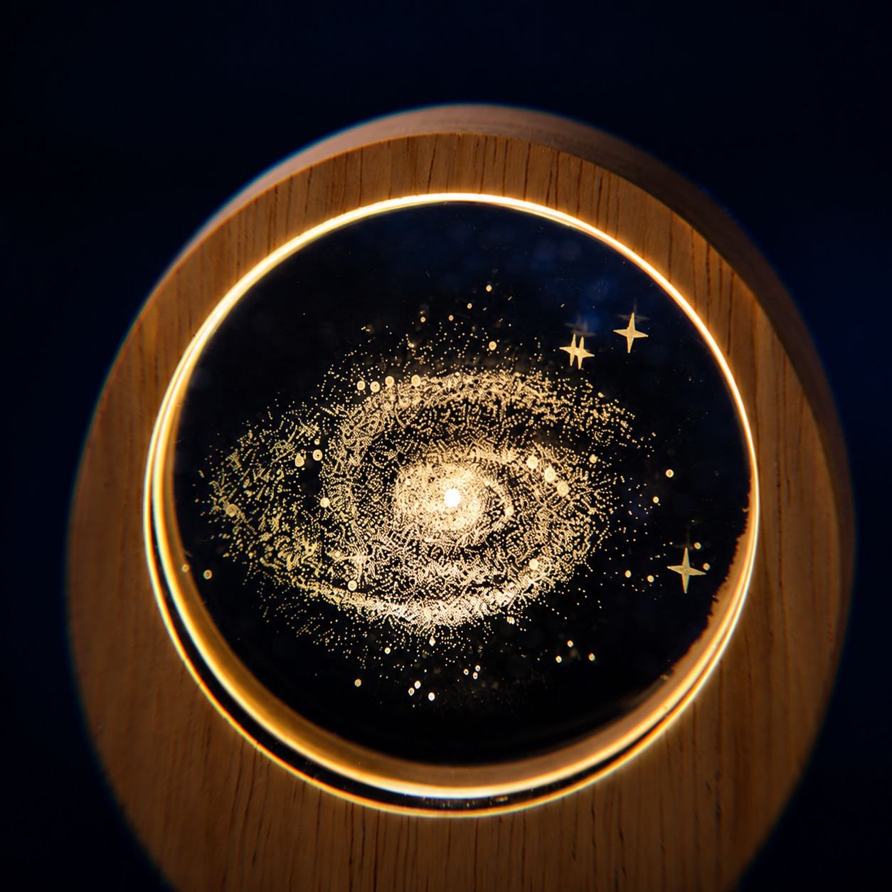Planet Night Light 3D Internal Carved Illuminating Crystal Desktop Ornament Wooden Base Birthday Gif