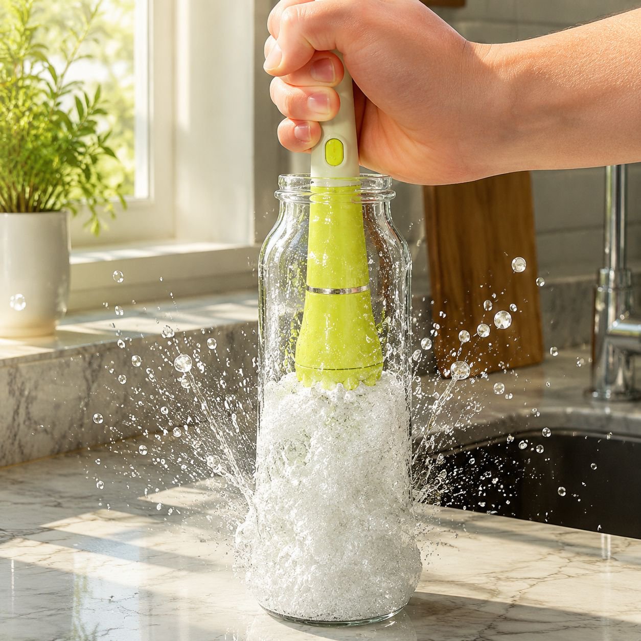 Brosse de nettoyage sans angle mort pour gobelets et bouteilles