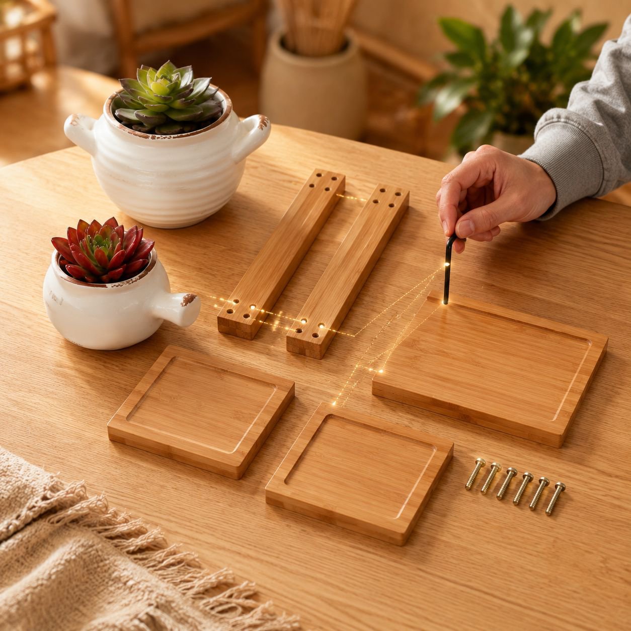 Desktop Bamboo Flower Stand, Ideal for Succulents and Small Potted Plants