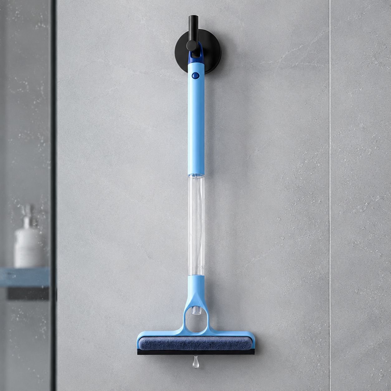 Before and after cleaning mirror with mop scraper