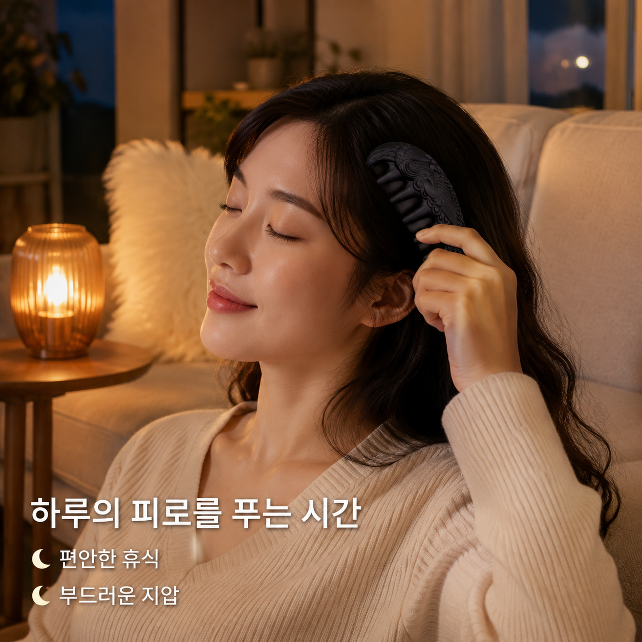 넓은 빗살과 경락선을 가진 모발 관리 및 윤기 개선용 빗