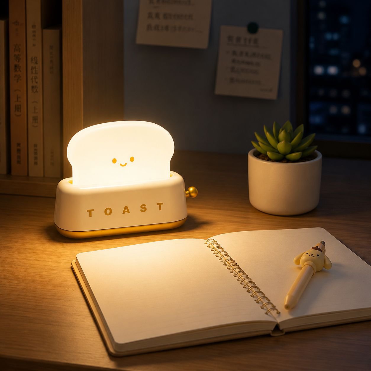 Cute Toast Shape Night Light Girl Birthday Gift Holiday Decorative Bedroom Bedside Lamp