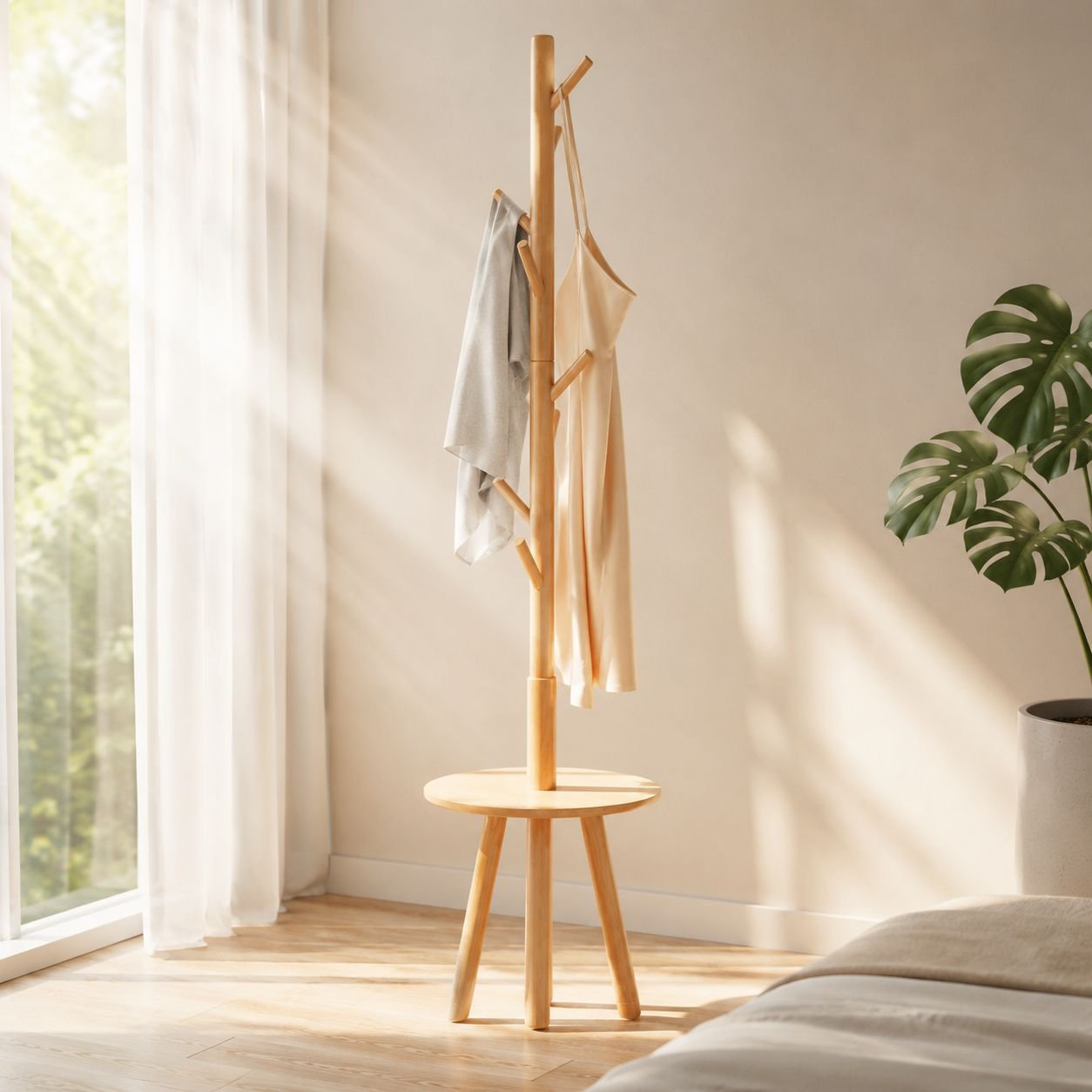 Multifunktionaler Massivholz Kleiderständer, freistehend für Schlafzimmer und Wohnzimmer