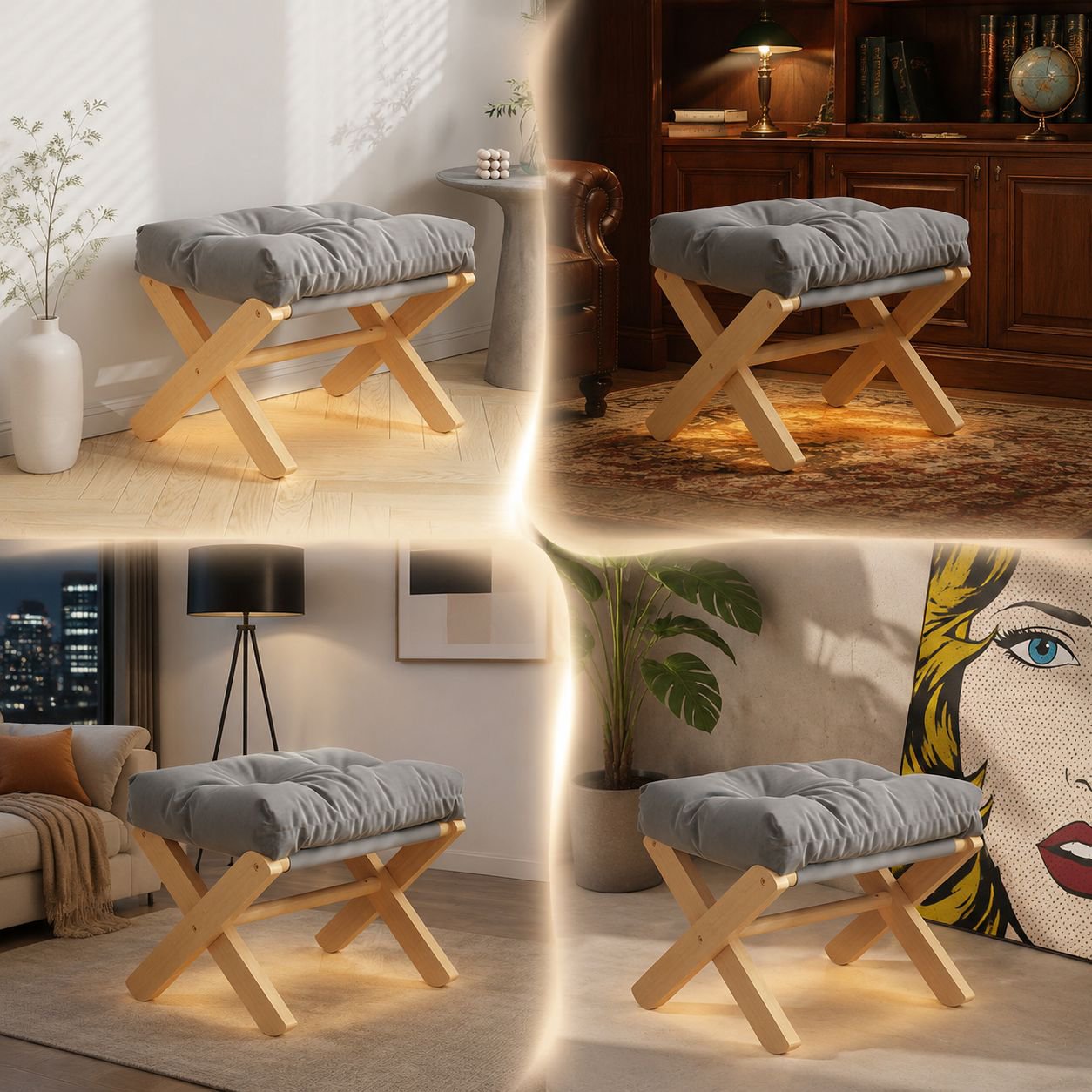 Shoe changing stool household entrance living room stool soft cushion sofa foot stool solid wood sma