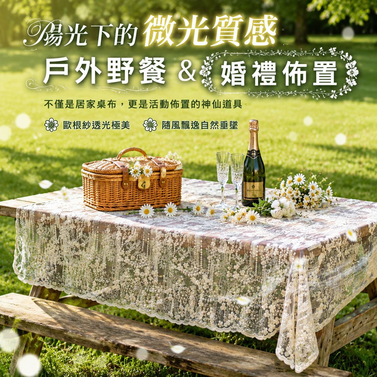 奢華蕾絲歐根紗刺繡桌布