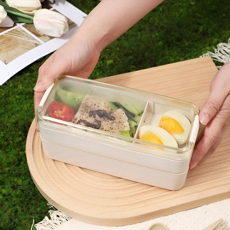 Three-layer wheat straw lunch box