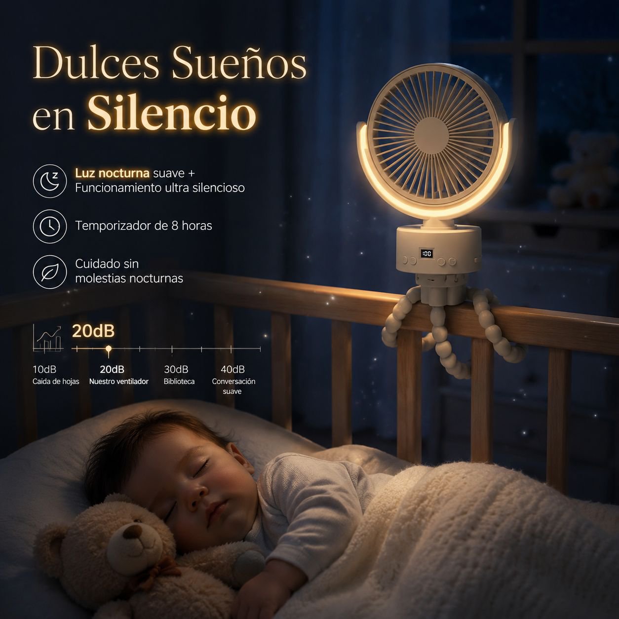 silencioso, oscilante, recargable por USB para el hogar
