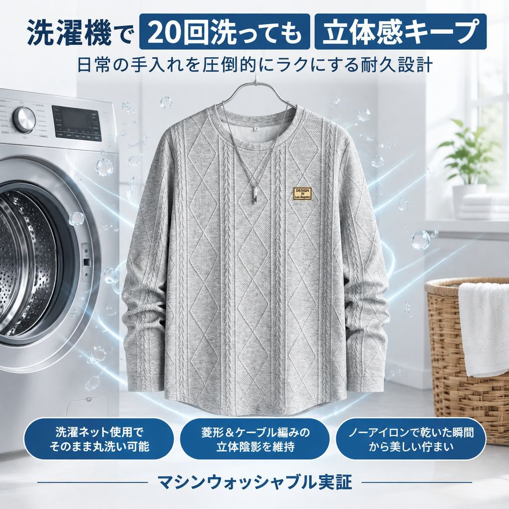 メンズ 快適カジュアル ジャカード クルーネック スウェットシャツ