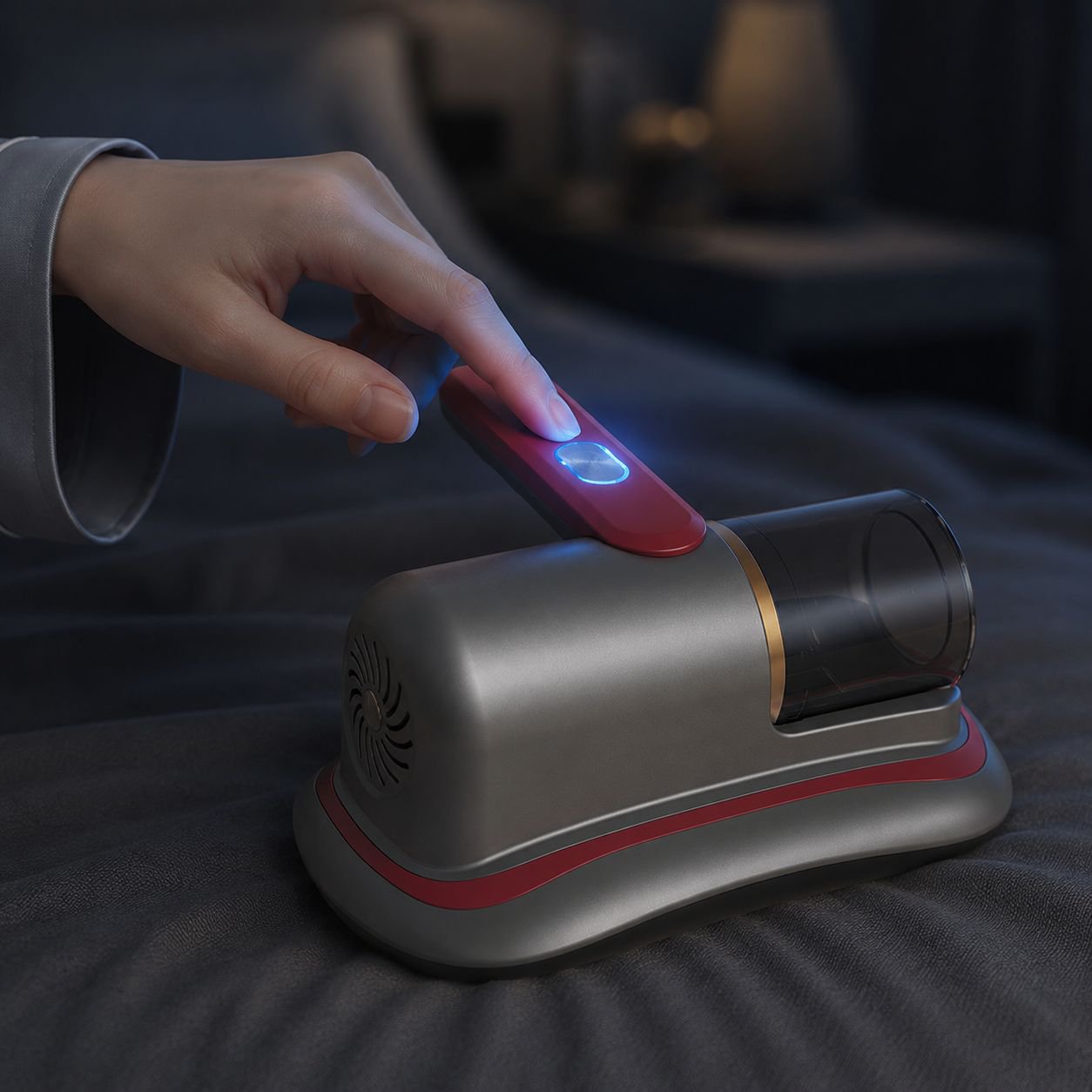 Easy-to-clean dust container of bed vacuum cleaner