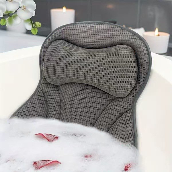 Quick-drying bath pillow with hooks