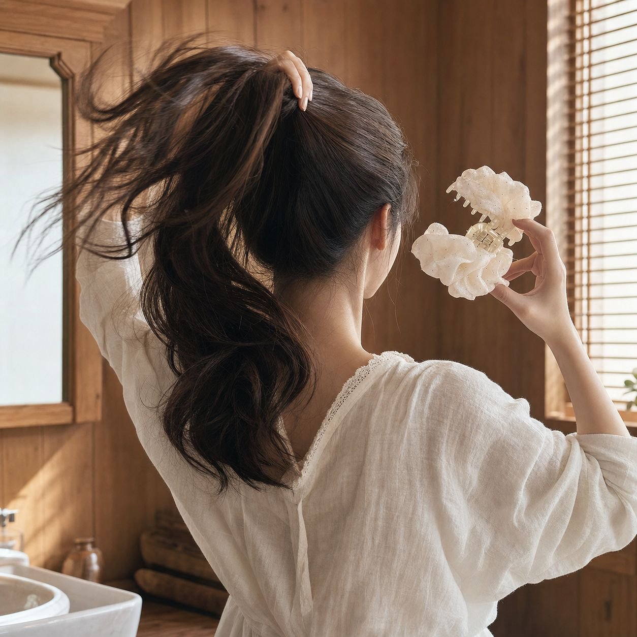 プリンセス風水玉模様のバブルヘアクリップ、女性用後頭部アップスタイル用、リボン付きヘアアクセサリー、クロークリップ、シャーククリップヘアクリップ