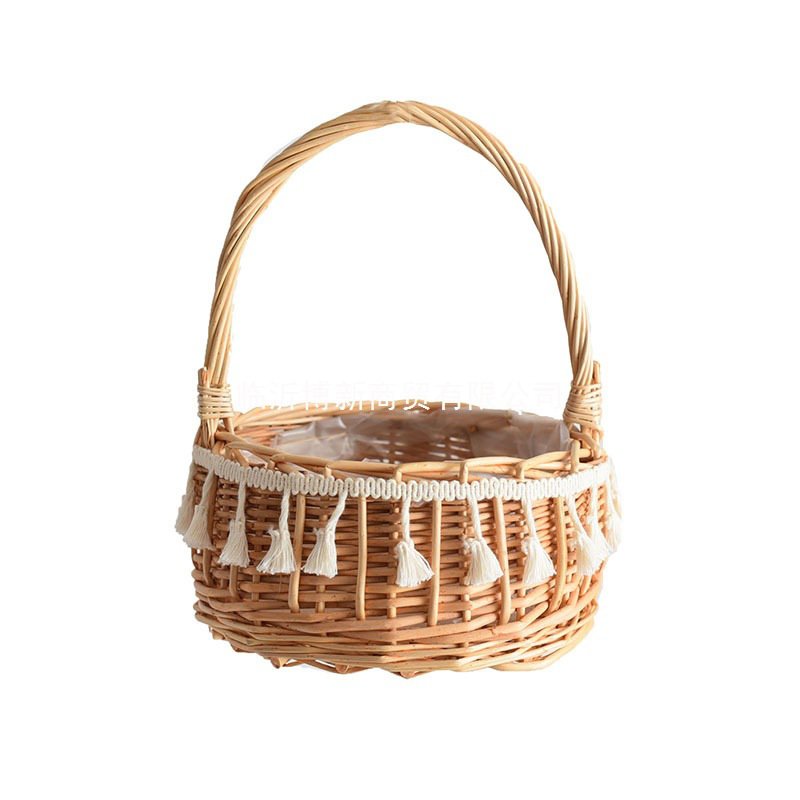 Indoor Rattan & Bamboo Woven Handheld Basket