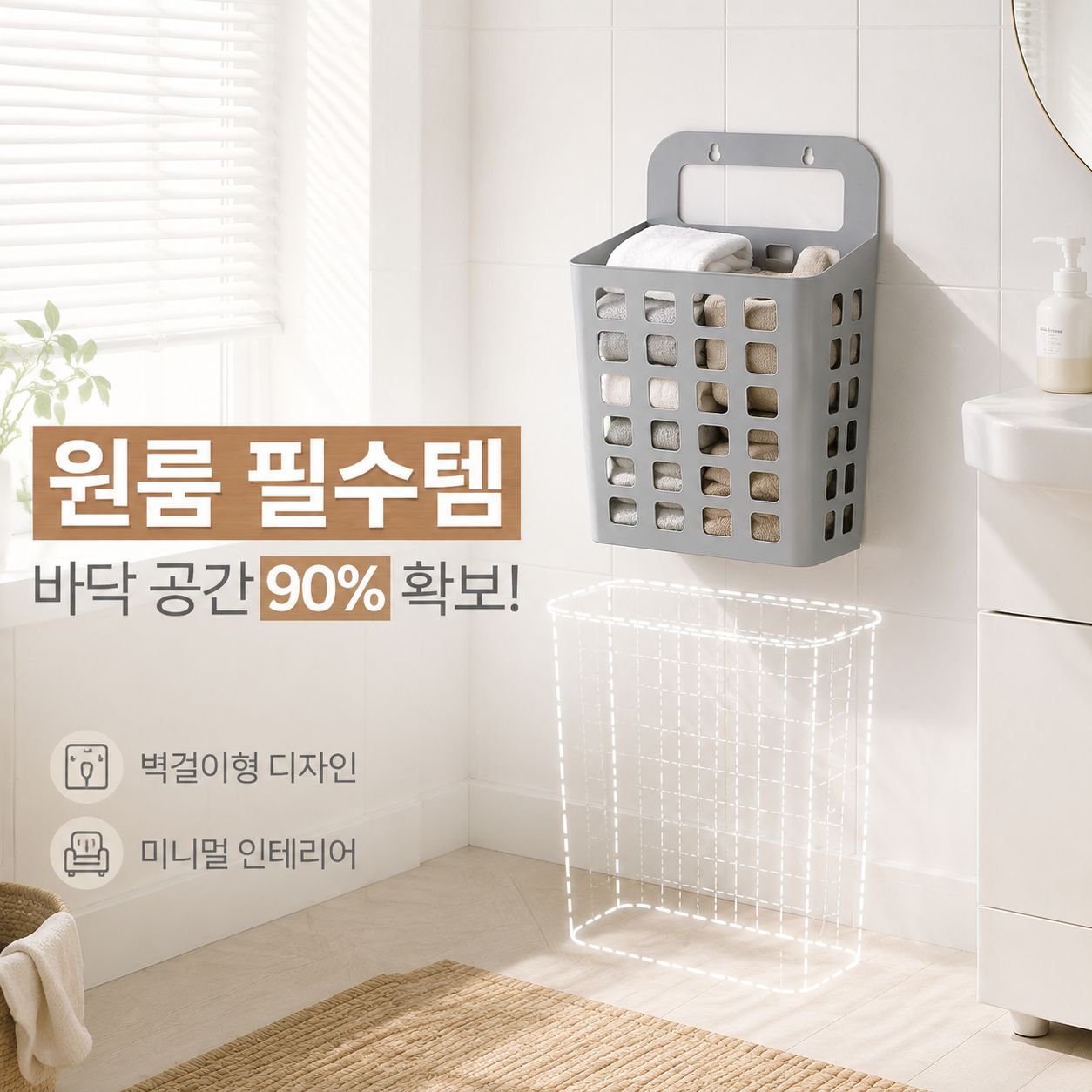 벽걸이형 대용량 세탁물 수납 바스켓