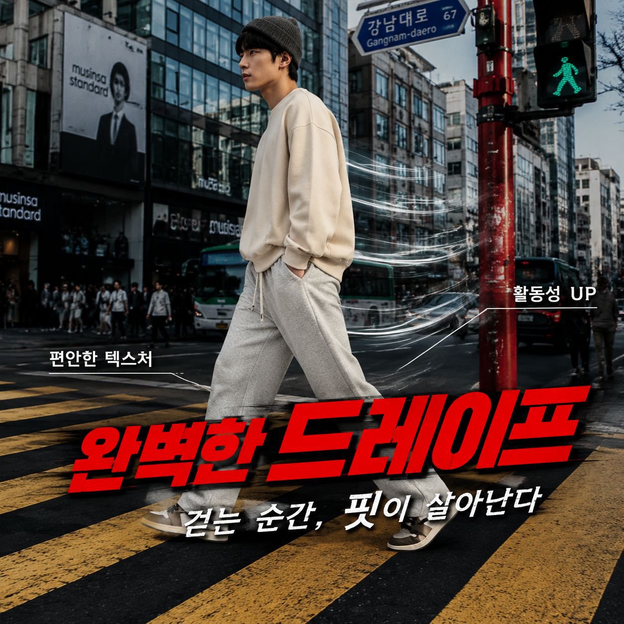 남성용 루즈핏 스트레이트 밴딩 스포츠 캐주얼 팬츠