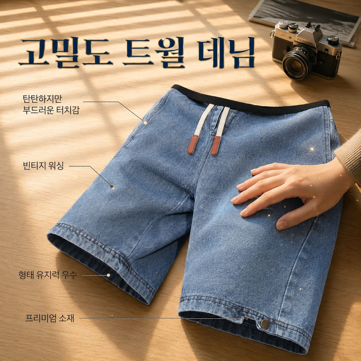남성용 베이직 7부 데님 반바지 루즈핏 스트레이트