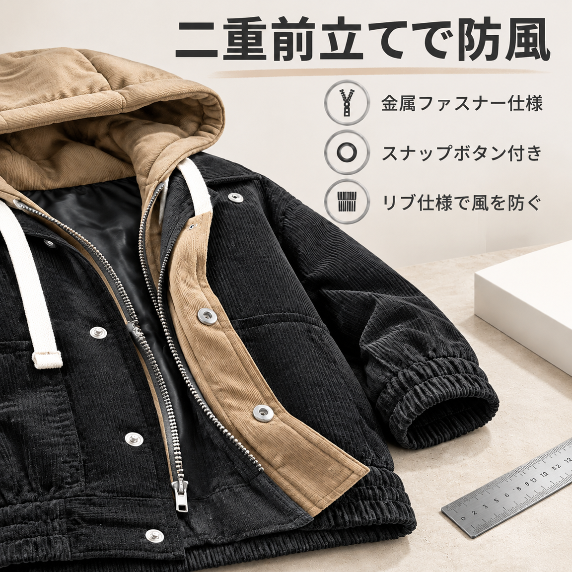 和風のおしゃれなカップル用コーデュロイフード付きジャケット、秋冬用、フリース裏地付きで厚手、メンズのフェイクツーピーススウェットシャツ、香港スタイルのジャケット。