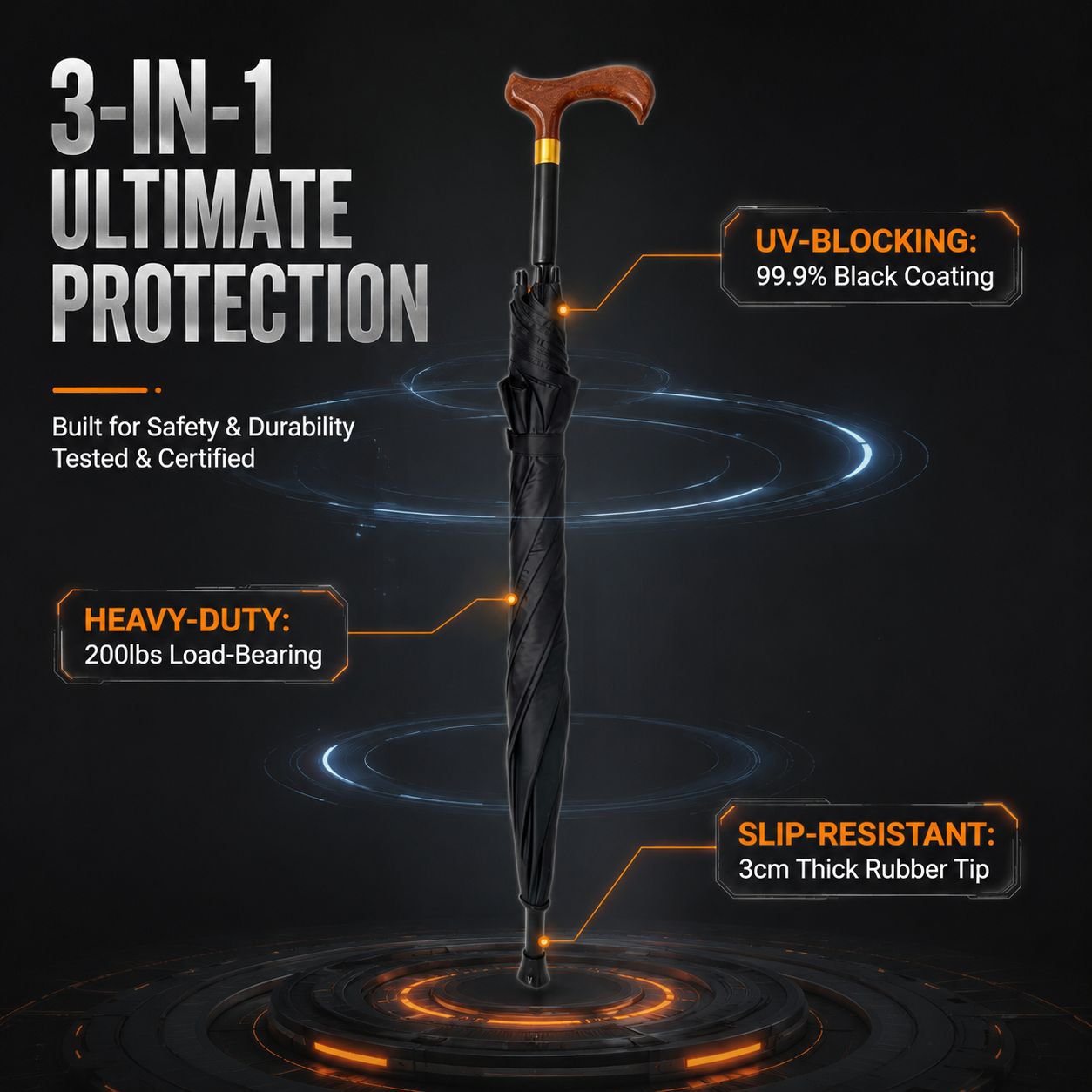 Heat-Insulated Sun-Shading Elderly Walking Stick Umbrella