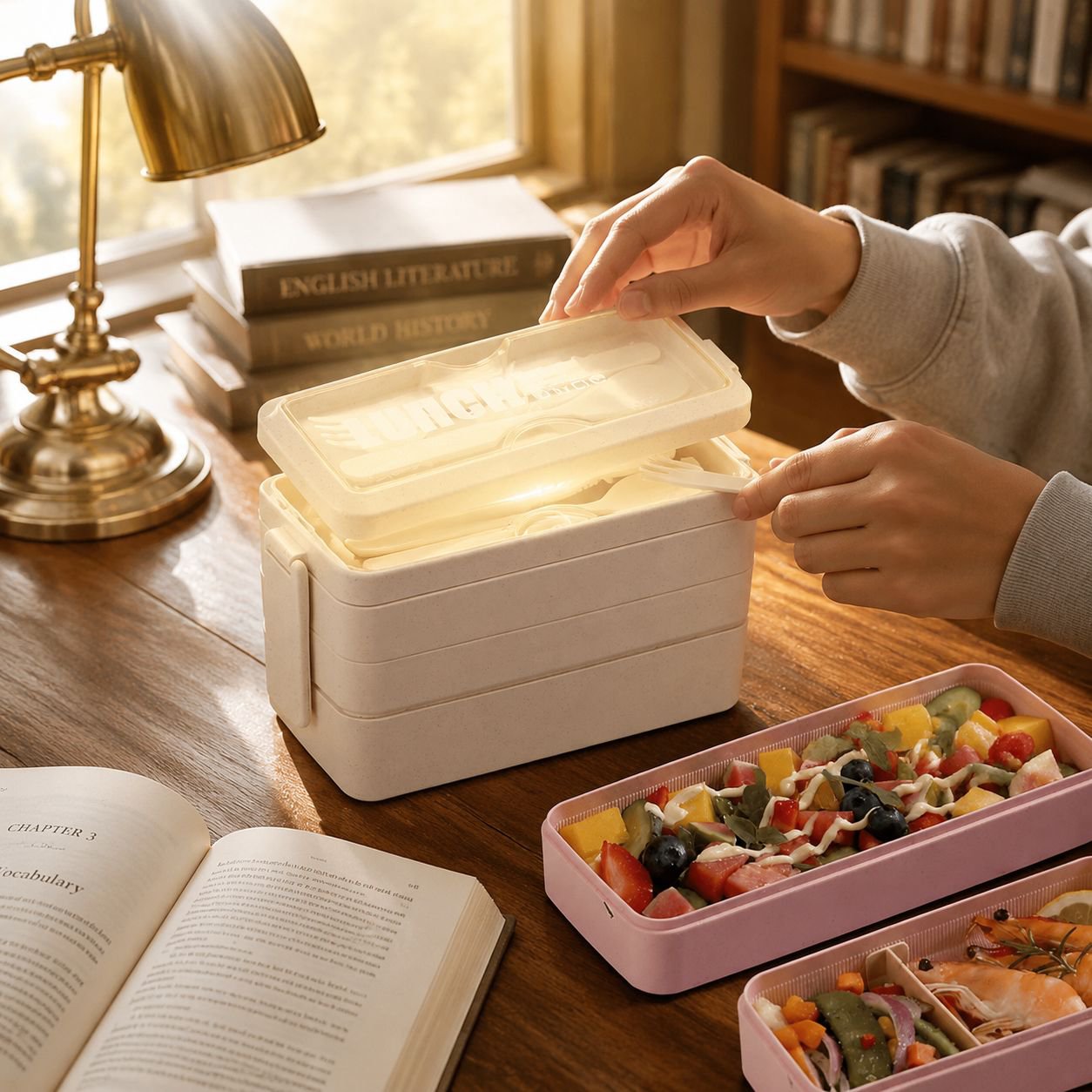 Student large capacity threelayer lunch box