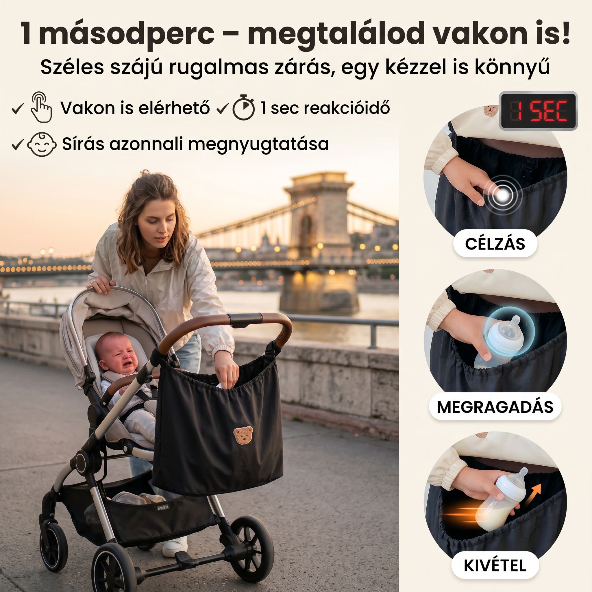 Babakocsi függő táska koreai stílusban, tároló cumisüveghez és pelenkához
