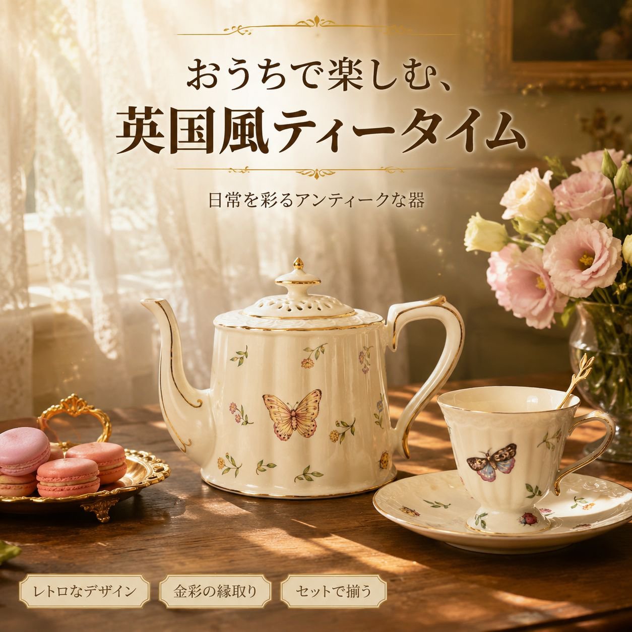 昆虫柄ヴィンテージ陶器ティーセット 水カップ コーヒーカップ プレート