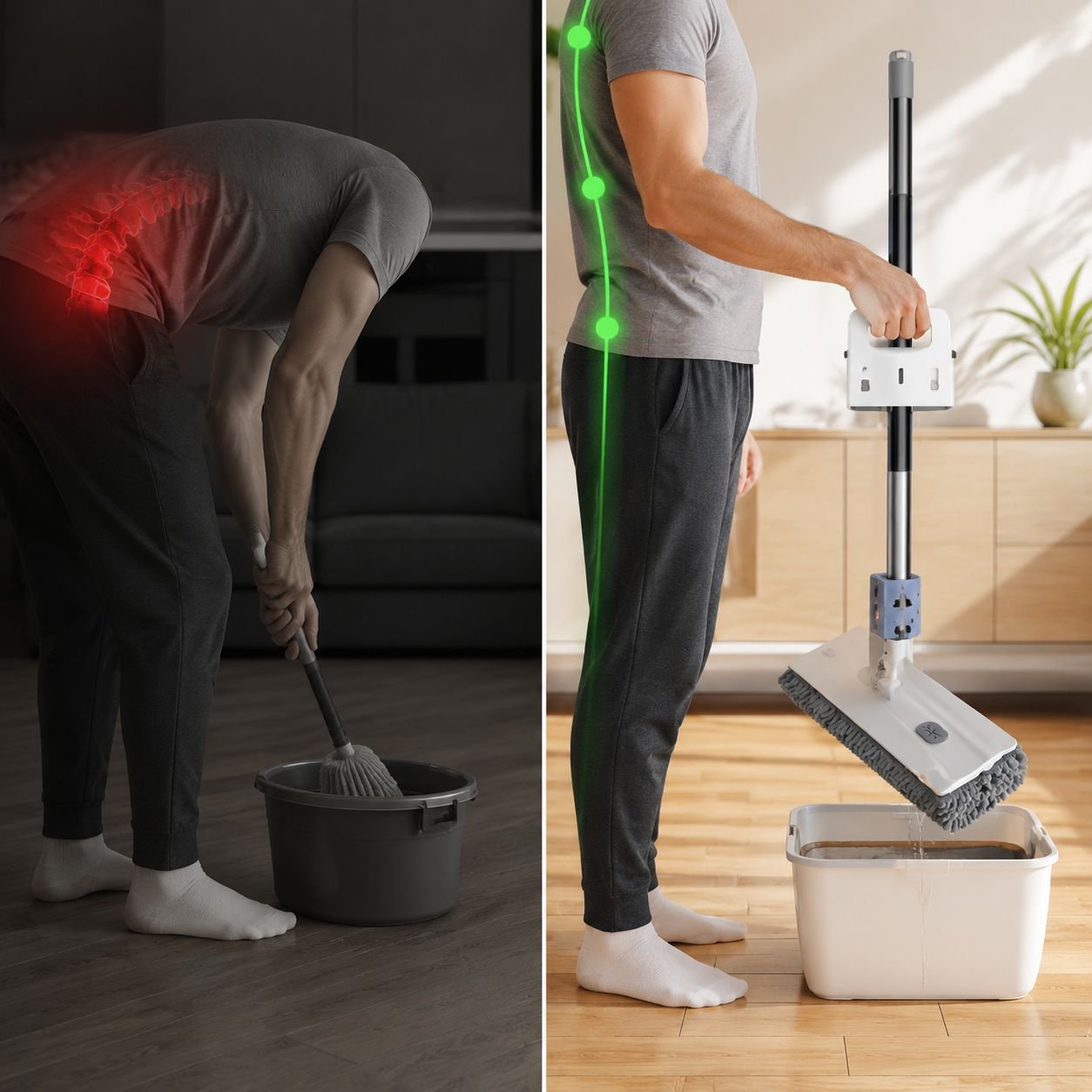 Easy maintenance mop with double-sided design